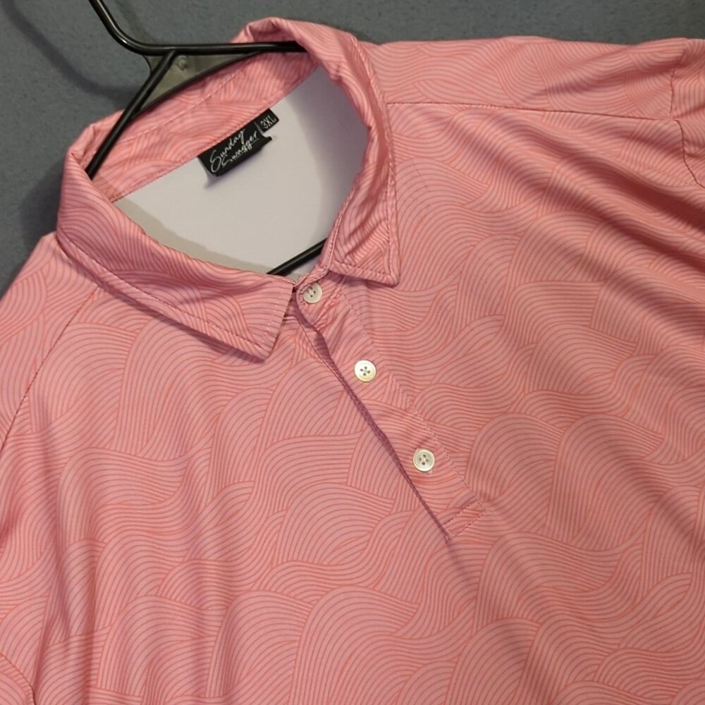 Sunday Swagger Polo Shirt Men's 3XL Pink Waves Performance Stretch Golf Casual